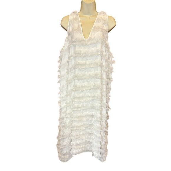 BOSS Difresa Fringe Shift Dress in White NWT Size 14 - Picture 3 of 7